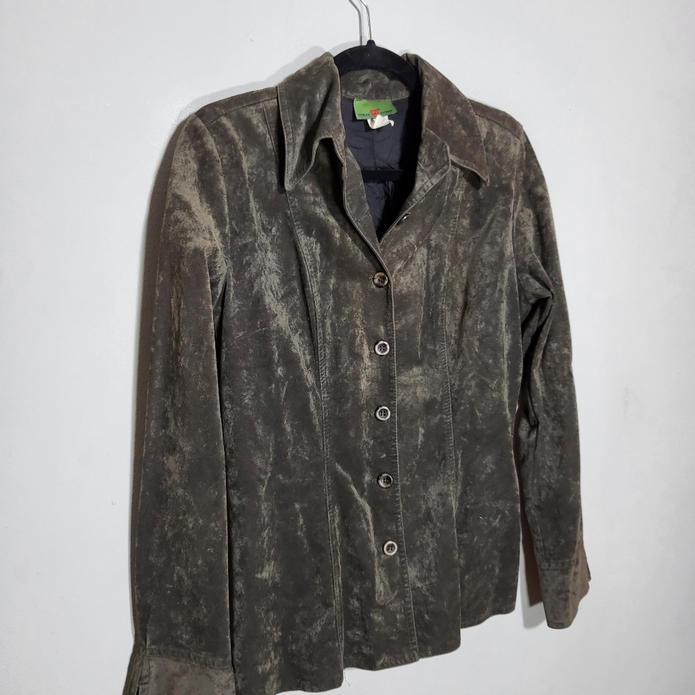 HAILEE 90s Shacket size Small Vegan Suede Fitted Buttondown Shirt Top